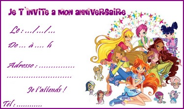 invitation anniversaire winx